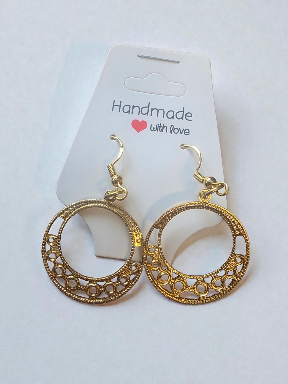 Handmade Gold Filigree Open Circle Dangle Earrings